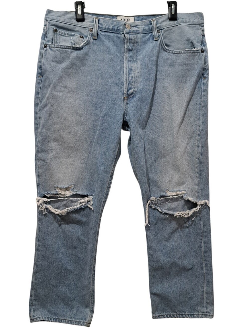 Agolde Women's Riley High Rise Straight Leg Distressed Crop Jeans Size 34 Blue
